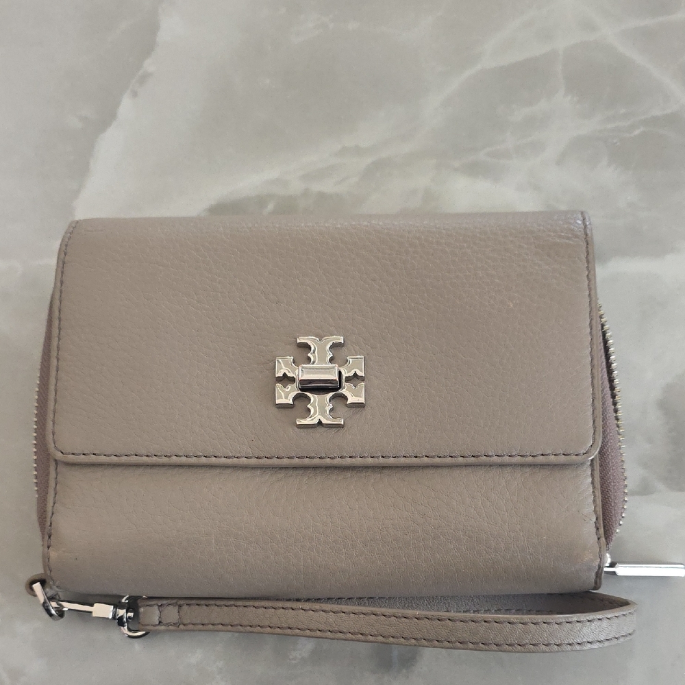 Tory Burch Taupe Leather Wristlet